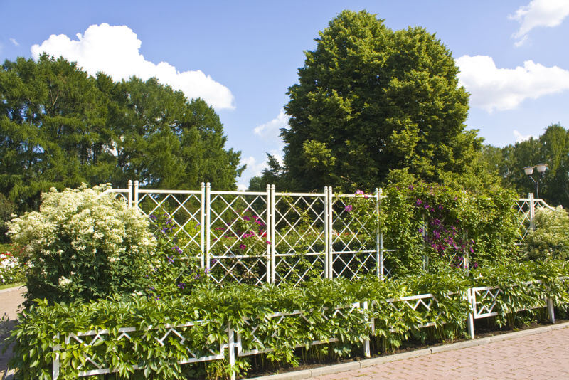 summer landscaping featuring a garden with decorative white wooden fencing