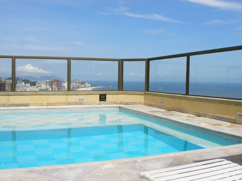 roof top glass pool fence with a view to the ocean
